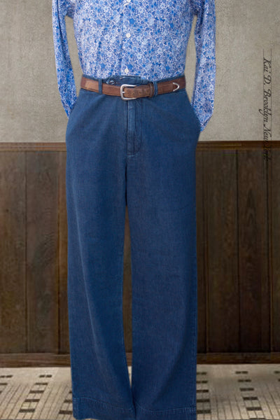 Wide Leg Trousers - Stone Washed Denim - 33, 36