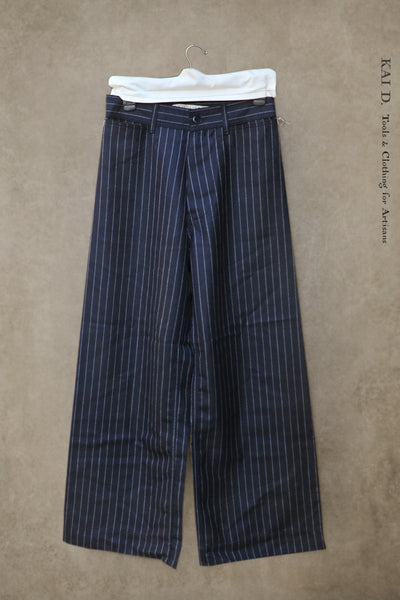 Light Weight Wool Wide Leg Pants - Chalk Stripe  -  28