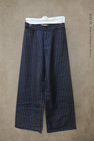 Light Weight Wool Wide Leg Pants - Chalk Stripe  -  28
