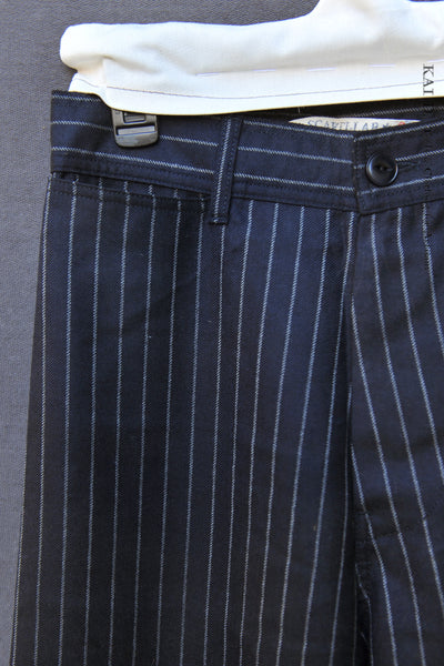 Light Weight Wool Wide Leg Pants - Chalk Stripe  -  28