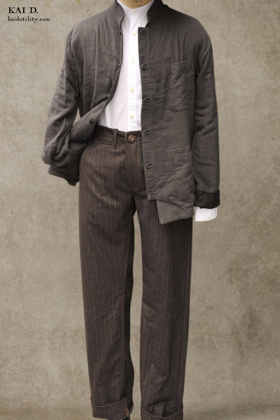 British Striped Wool Trousers - Deep Brown - 30, 34