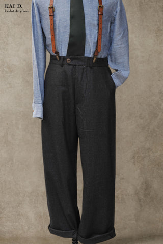 Loose Fit High Waisted Wool Pants - Charcoal Flannel - 30, 32, 34, 36