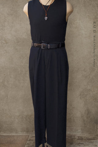 Seersucker Single Pleat Pants - Black - L