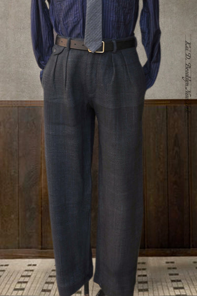 Shakoor Wide Cut Pants -  Handspun Herringbone - 3(32), L(34)