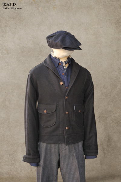 Shawl Collar Wool Short Jacket - Midnight - XL