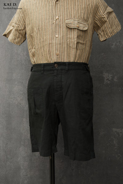 Martin Shorts - Over dyed Cotton Linen - Black - 36