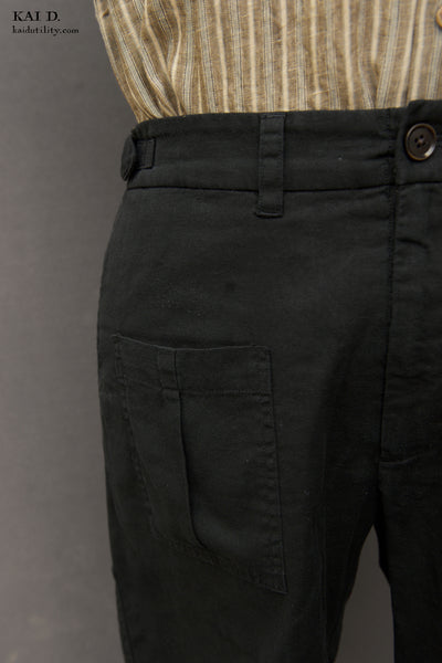 Martin Shorts - Over dyed Cotton Linen - Black - 36
