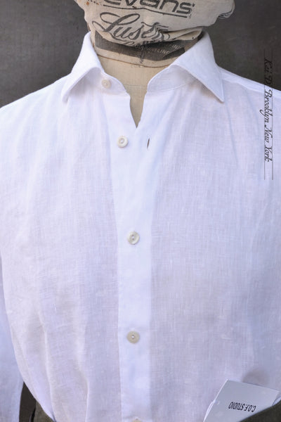 Sicily Linen Dress Shirt - Sicily White - 40, 42, 44 (Relaxed fit, longer body length, sleeve length)