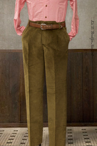 Single Pleat Trousers - Spruce Green English Corduroy - 48 (NO RETURN)