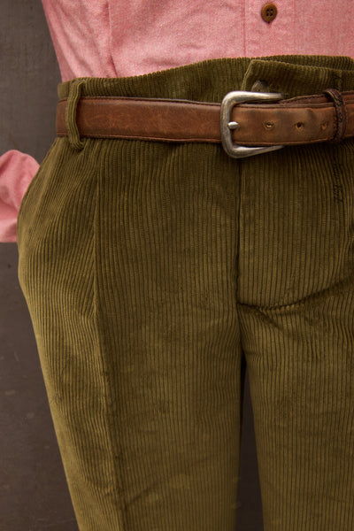 Single Pleat Trousers - Spruce Green English Corduroy - 48 (NO RETURN)