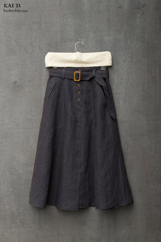 Georgia Linen Skirt - Navy - XS, S, M