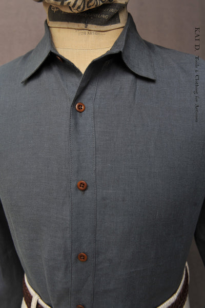 Delancey Shirt - Belgian Linen - Slate Grey - S, M, L, XL, XXL