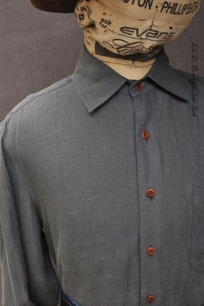 Cassady Shirt (Relaxed Cut)- Slate Belgian Linen - XL, XXL