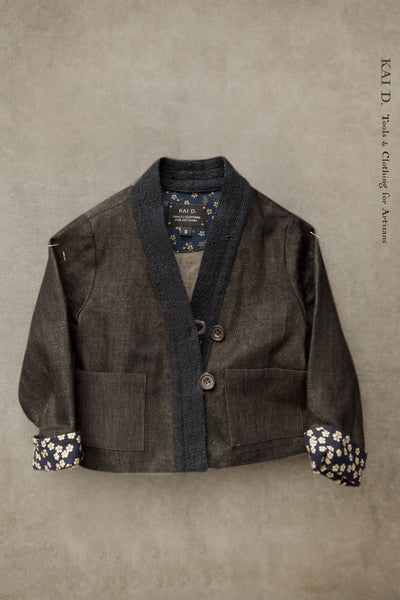 Children's Kimono Jacket - Soft Denim + Nubby Cotton - S