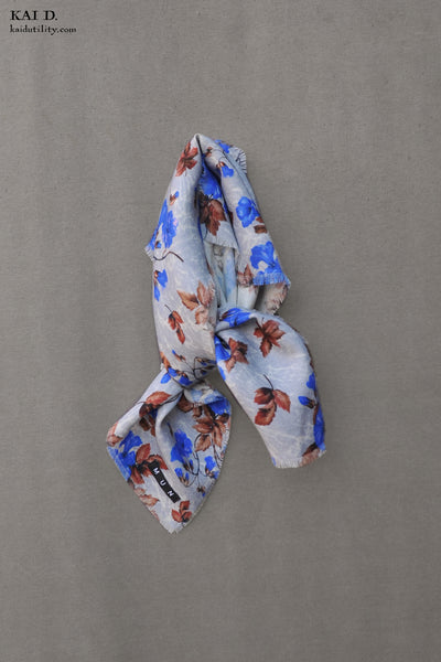 Printed Wool Square Scarf - Blue Floral