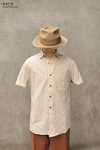 Short Sleeve Cassady Shirt - Cream Sashiko Cotton - S, L, XL
