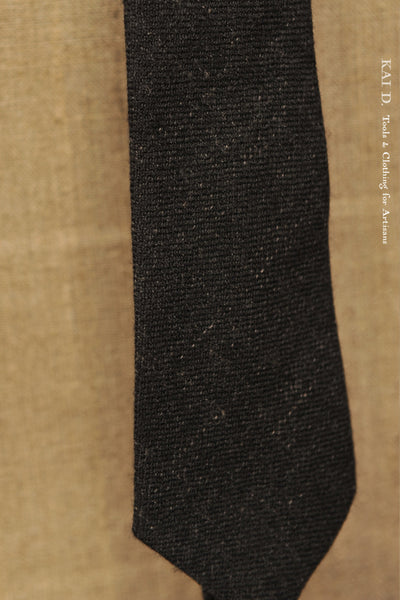 Stipple weave linen wool tie - Black