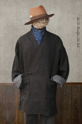 Kyoto Japanese Farmer Coat - Black Linen Wool - M (NO RETURN)