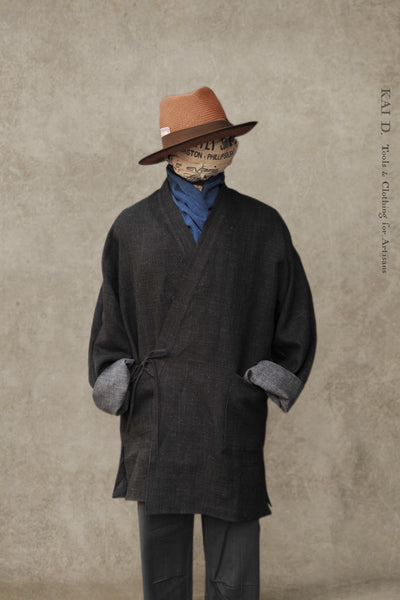 Kyoto Japanese Farmer Coat - Black Linen Wool - M (NO RETURN)