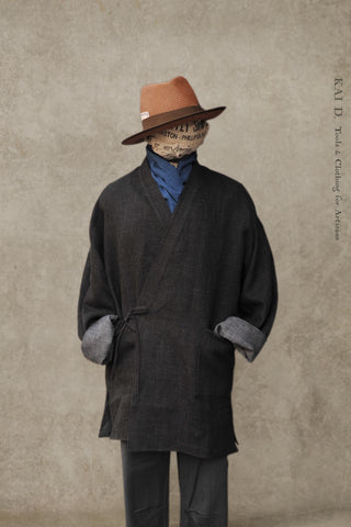Kyoto Japanese Farmer Coat - Black Linen Wool - M (NO RETURN)