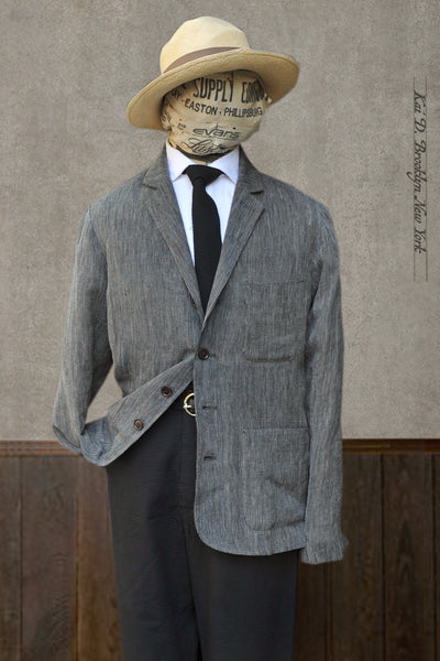 Ginsberg Jacket (Relaxed Fit) - Antique Cotton Linen Stripe - S, M, L