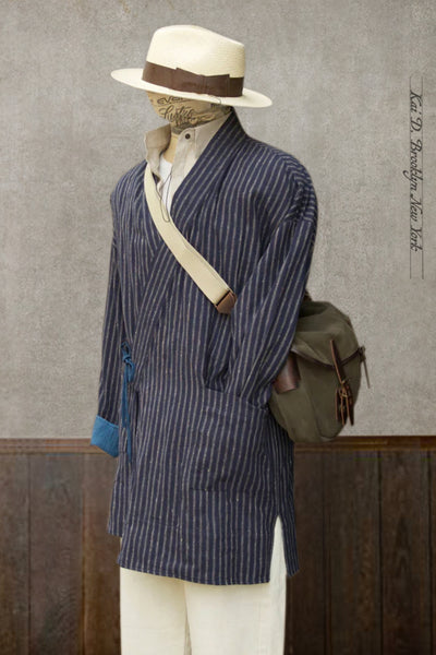 Indigo Stripe Japanese Farmer Coat - S (NO RETURN)