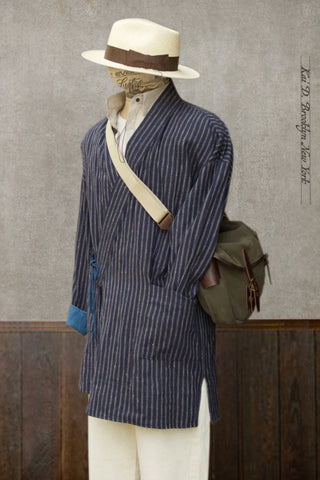 Indigo Stripe Japanese Farmer Coat - S (NO RETURN)