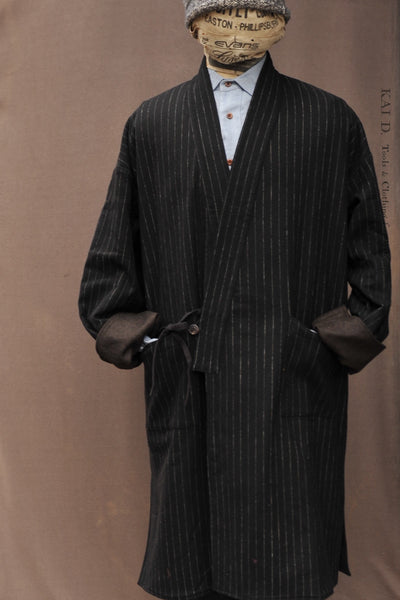 Full Length Japanese Farmer Coat - Chalk Stripe Wool - M (NO RETURN)