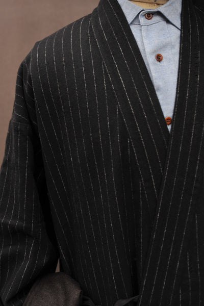Full Length Japanese Farmer Coat - Chalk Stripe Wool - M (NO RETURN)
