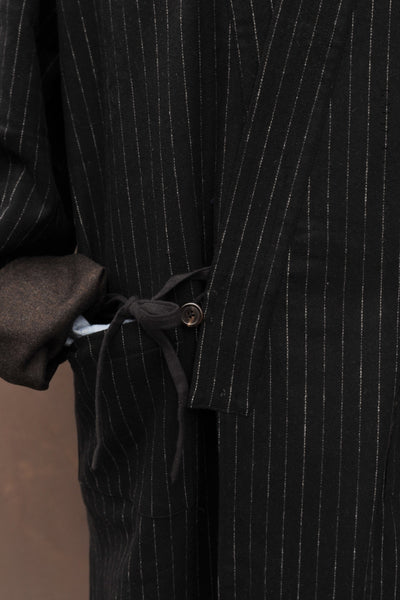 Full Length Japanese Farmer Coat - Chalk Stripe Wool - M (NO RETURN)