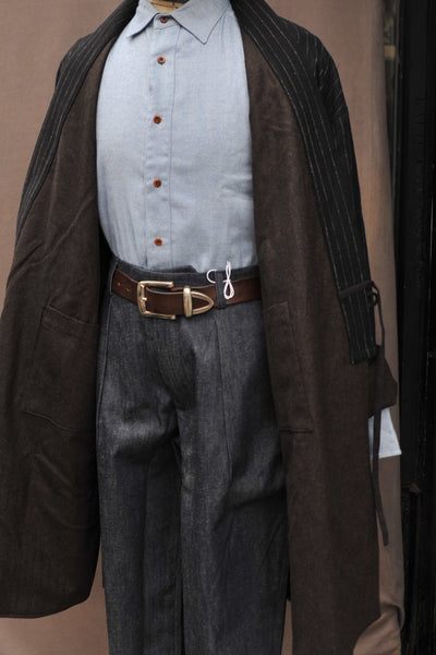 Full Length Japanese Farmer Coat - Chalk Stripe Wool - M (NO RETURN)
