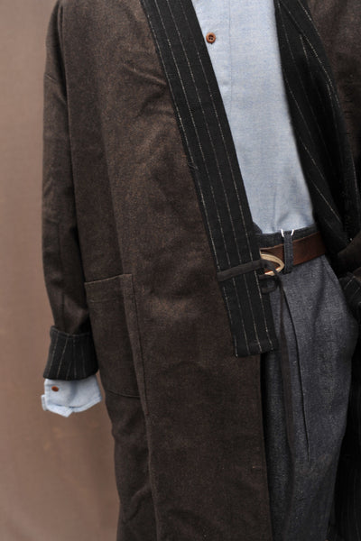 Full Length Japanese Farmer Coat - Chalk Stripe Wool - M (NO RETURN)