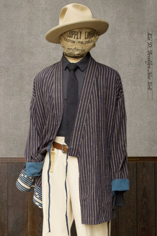 Indigo Stripe Japanese Farmer Coat - S (NO RETURN)