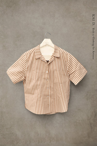 Margaret Shirt - Bengal Stripe cotton Brown -  S