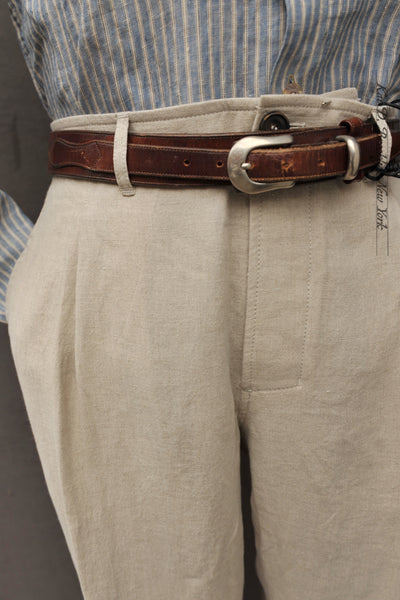 Sune Wide Cut Pleated Trousers - Natural Linen - M, L