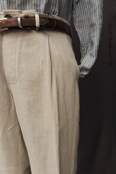 Sune Wide Cut Pleated Trousers - Natural Linen - M, L