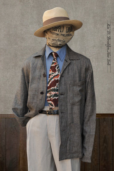 Architect Jacket - Tan Houndstooth Linen - M, L