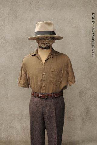 Short Sleeve Cannes Linen Shirt - Light Brown- 39, 41, 43