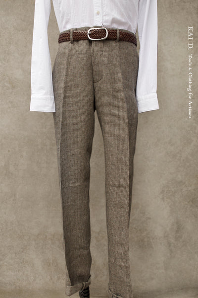 Borough Pants - Tan Linen Houndstooth - 30