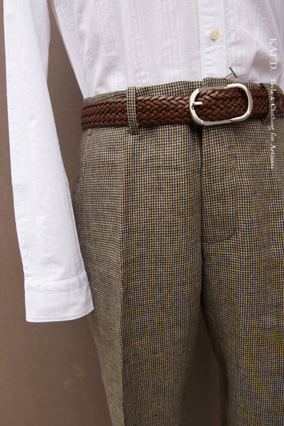 Borough Pants - Tan Linen Houndstooth - 30