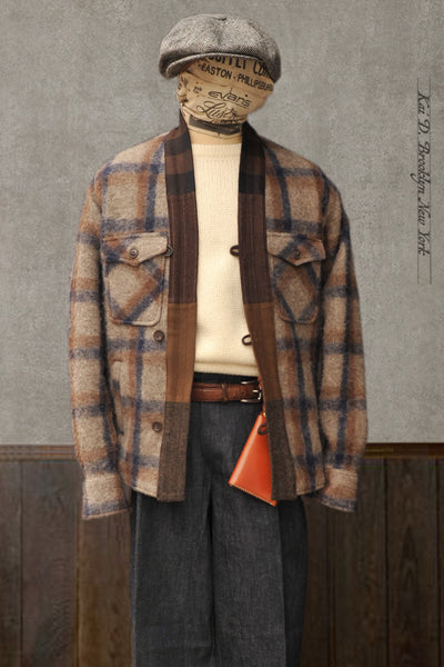 Folklorist Kimono Jacket - Taupe/Blue/Brown - L (No Return)