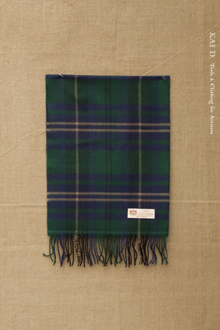 Pure Cashmere Wool Scarf - Green/Blue Plaid