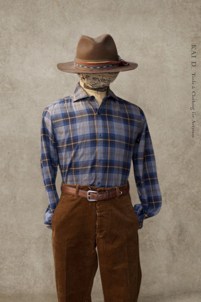 Cotton Merino Plaid Shirt - Blue Grey Plaid -43 (XL)