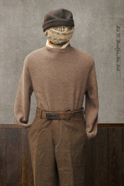 Waffle Stitch Raglan Sweater - Merino Cashmere - Grain - M, XL