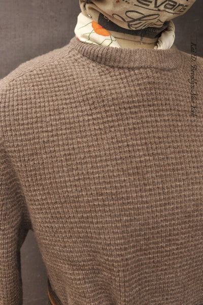 Waffle Stitch Raglan Sweater - Merino Cashmere - Grain - M, XL