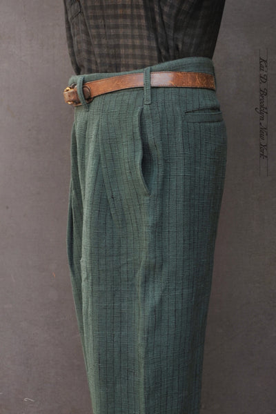Wide Leg Pleated Pants -  Ticking Stripe - 2, 3, 4