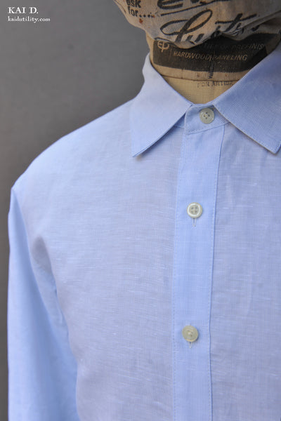 Delancey Shirt - End on End stripe linen - Pale Blue - M, L, XL