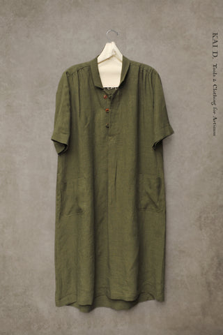 Irina Dress - Japanese Linen - Botanical Green - XS, S