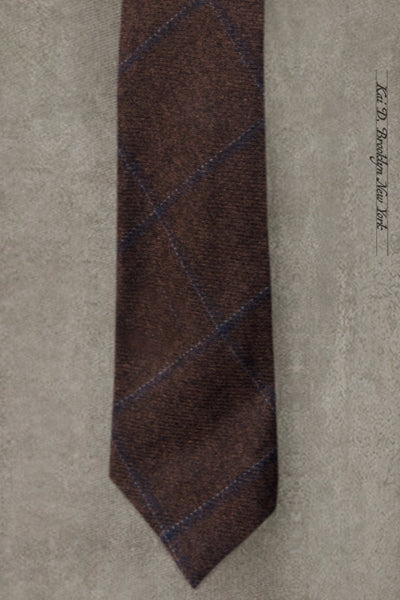 Wool Cashmere Plaid Tie - Tobacco Windowpane