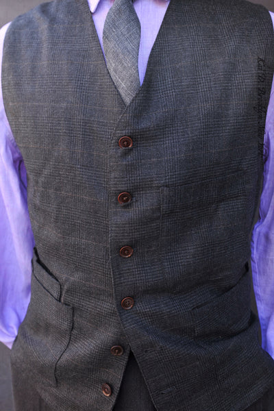 Shoemaker's Vest - Wool Cashmere Tonal Plaid  - L, XL, XXL, XXXL